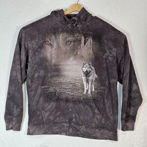 The Mountain Wolf Graphic Hoodie L  Blue Tie Dye Nature Outdoor Streetwear